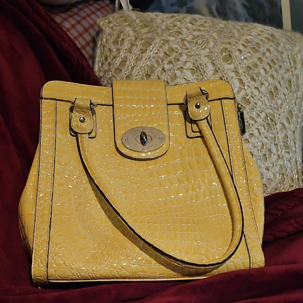 Cato Yellow Crocodile-Patterned Satchel